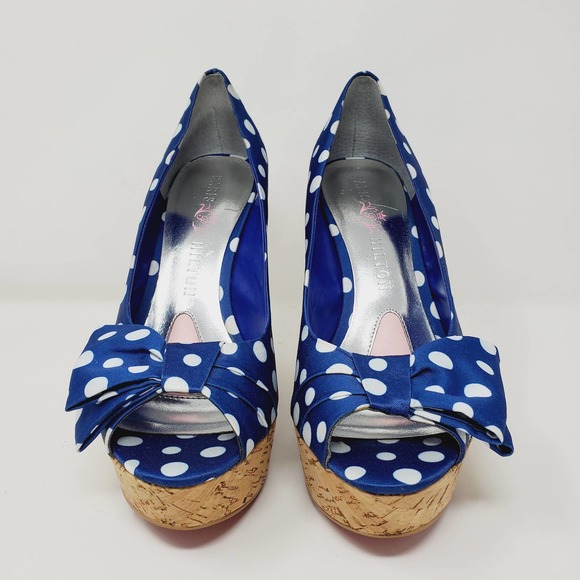 Paris Hilton White Polka Dot Shelly Wedges Sandals - Picture 3 of 10